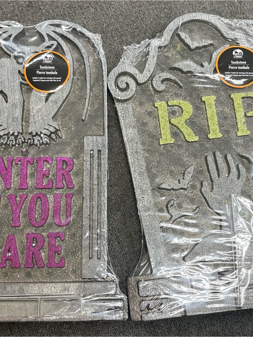 Glitter Lettered Halloween Tombstone Decor - Pink & Green Accents